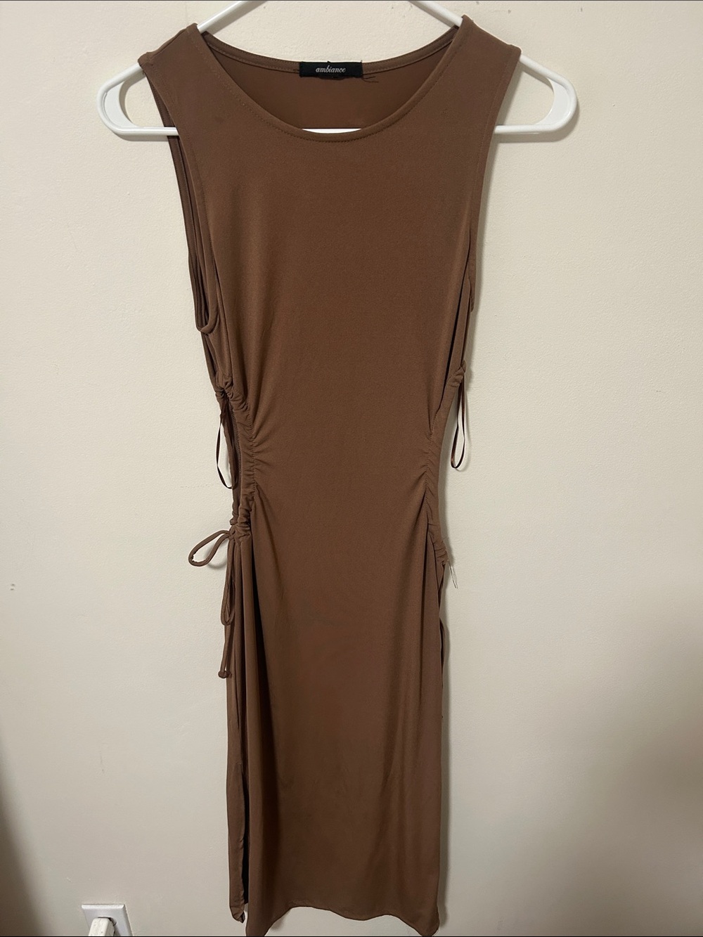 Ambiance Brown Ruched Midi Tank Dress